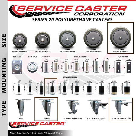 Service Caster 6'' Gray Poly Swivel 1-1/8'' Expanding Stem Caster Total Lock Brake SCC-EXTTL20S614-PPUB-118